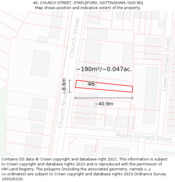 46, CHURCH STREET, STAPLEFORD, NOTTINGHAM, NG9 8DJ: Plot and title map