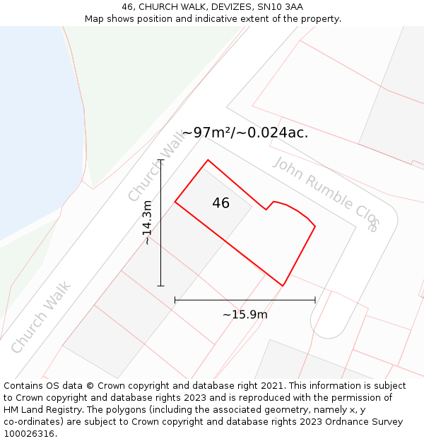 46, CHURCH WALK, DEVIZES, SN10 3AA: Plot and title map