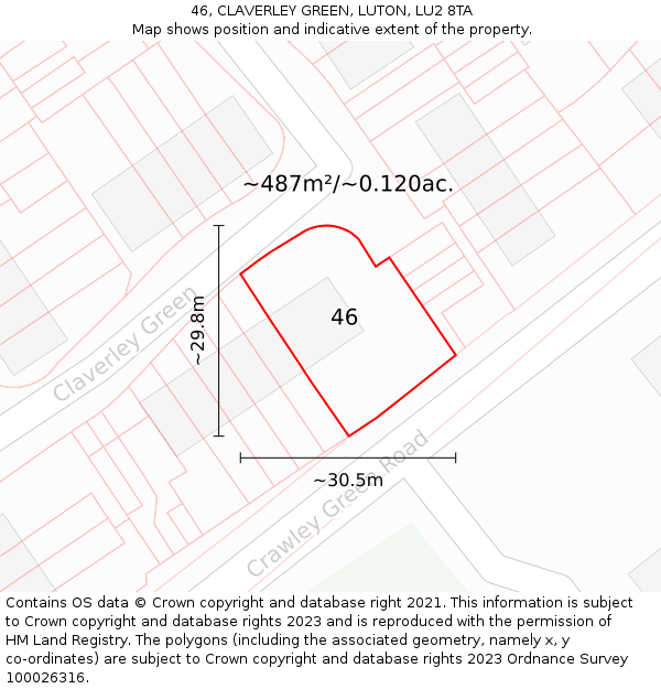 46, CLAVERLEY GREEN, LUTON, LU2 8TA: Plot and title map