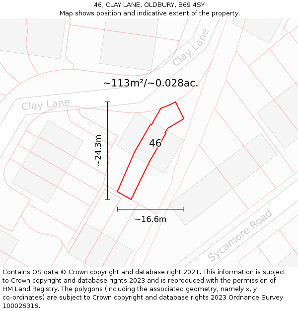 46, CLAY LANE, OLDBURY, B69 4SY: Plot and title map
