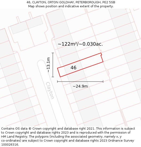 46, CLAYTON, ORTON GOLDHAY, PETERBOROUGH, PE2 5SB: Plot and title map