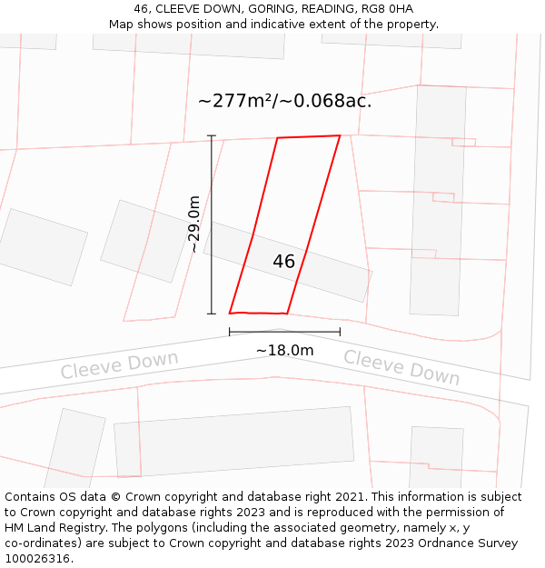46, CLEEVE DOWN, GORING, READING, RG8 0HA: Plot and title map