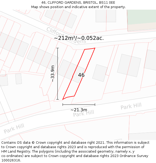 46, CLIFFORD GARDENS, BRISTOL, BS11 0EE: Plot and title map