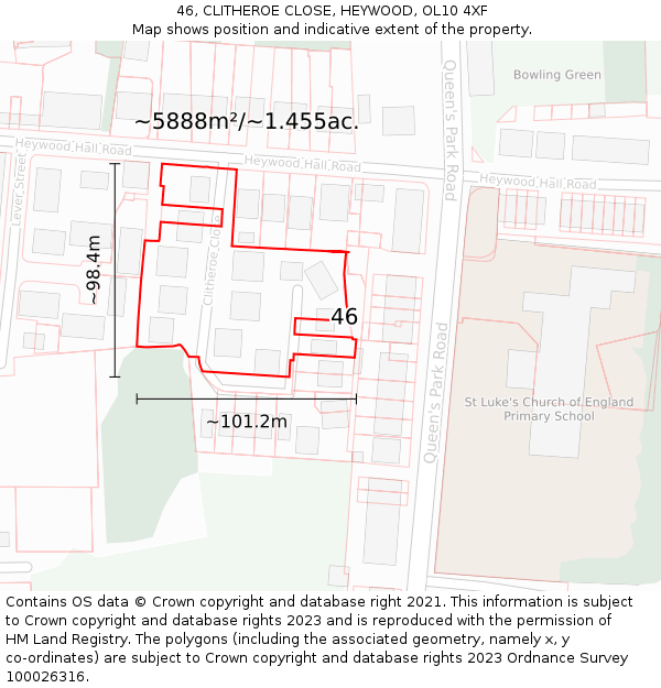 46, CLITHEROE CLOSE, HEYWOOD, OL10 4XF: Plot and title map