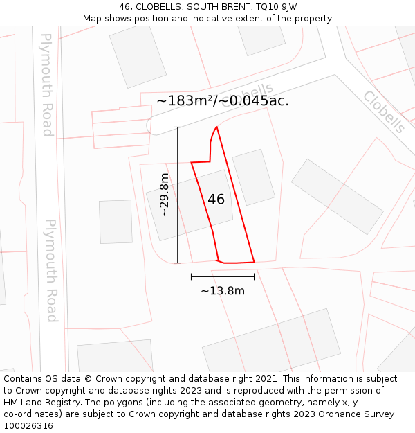 46, CLOBELLS, SOUTH BRENT, TQ10 9JW: Plot and title map