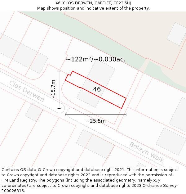 46, CLOS DERWEN, CARDIFF, CF23 5HJ: Plot and title map