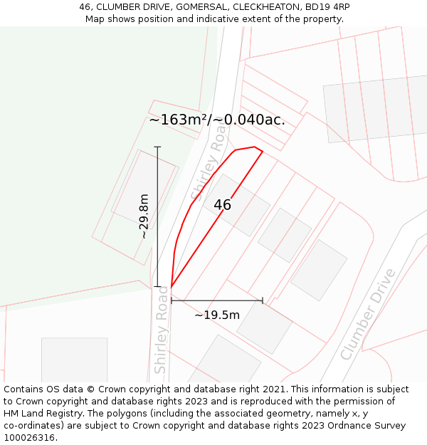 46, CLUMBER DRIVE, GOMERSAL, CLECKHEATON, BD19 4RP: Plot and title map