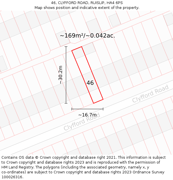 46, CLYFFORD ROAD, RUISLIP, HA4 6PS: Plot and title map