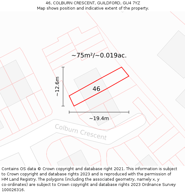 46, COLBURN CRESCENT, GUILDFORD, GU4 7YZ: Plot and title map
