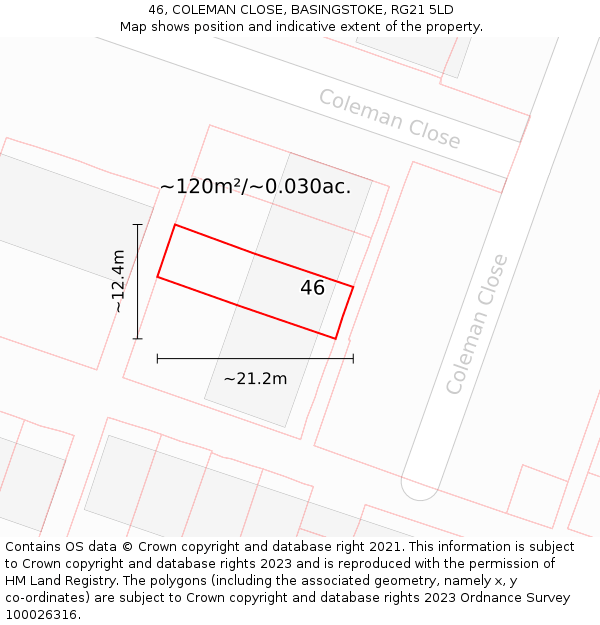 46, COLEMAN CLOSE, BASINGSTOKE, RG21 5LD: Plot and title map