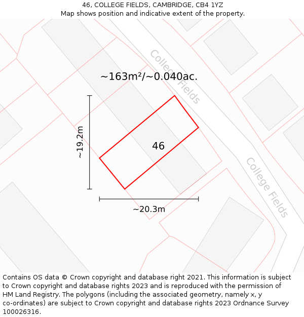 46, COLLEGE FIELDS, CAMBRIDGE, CB4 1YZ: Plot and title map