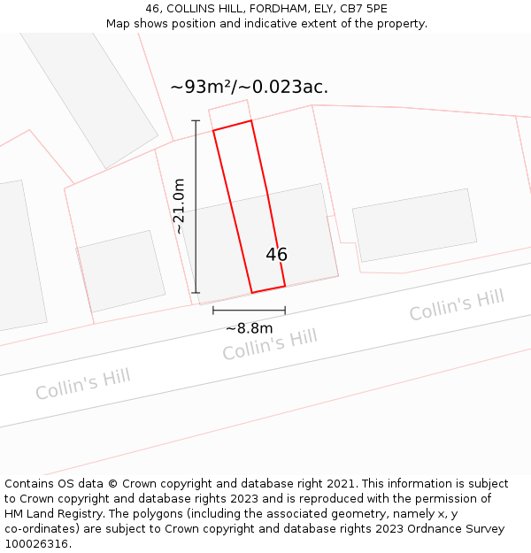 46, COLLINS HILL, FORDHAM, ELY, CB7 5PE: Plot and title map