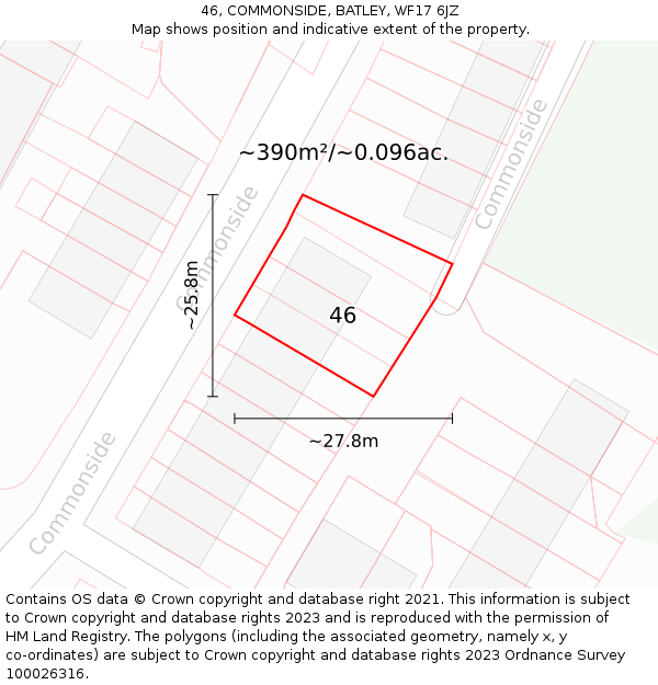 46, COMMONSIDE, BATLEY, WF17 6JZ: Plot and title map