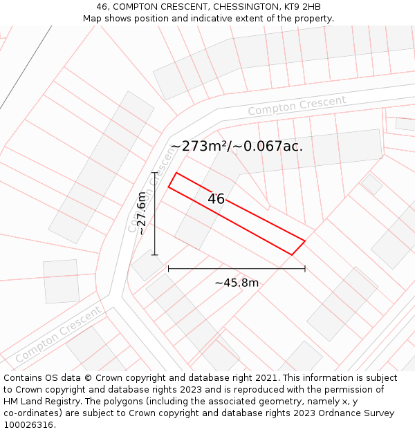 46, COMPTON CRESCENT, CHESSINGTON, KT9 2HB: Plot and title map