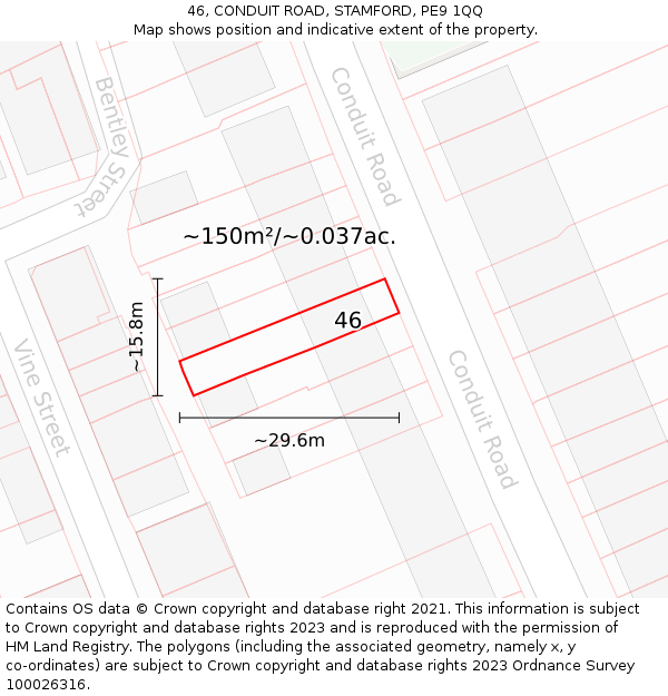 46, CONDUIT ROAD, STAMFORD, PE9 1QQ: Plot and title map