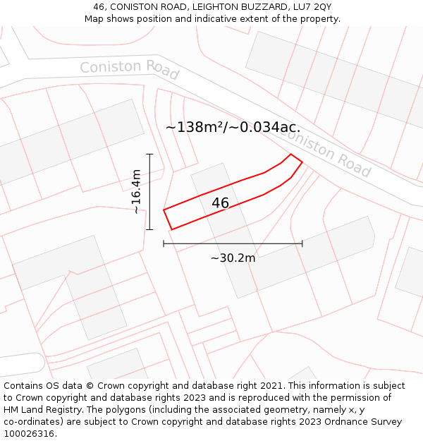 46, CONISTON ROAD, LEIGHTON BUZZARD, LU7 2QY: Plot and title map