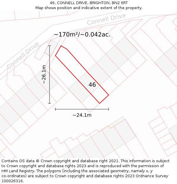 46, CONNELL DRIVE, BRIGHTON, BN2 6RT: Plot and title map