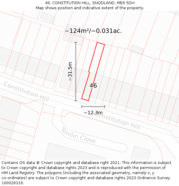 46, CONSTITUTION HILL, SNODLAND, ME6 5DH: Plot and title map