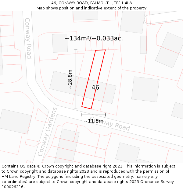 46, CONWAY ROAD, FALMOUTH, TR11 4LA: Plot and title map