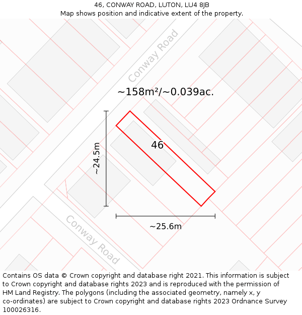 46, CONWAY ROAD, LUTON, LU4 8JB: Plot and title map