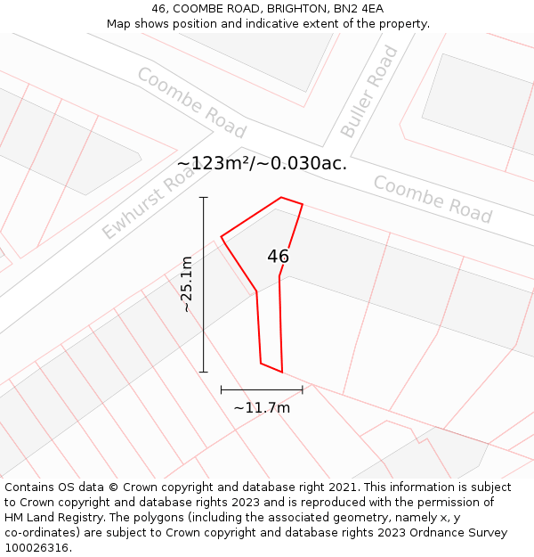 46, COOMBE ROAD, BRIGHTON, BN2 4EA: Plot and title map