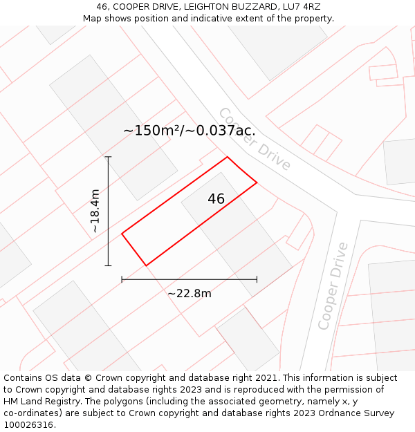 46, COOPER DRIVE, LEIGHTON BUZZARD, LU7 4RZ: Plot and title map