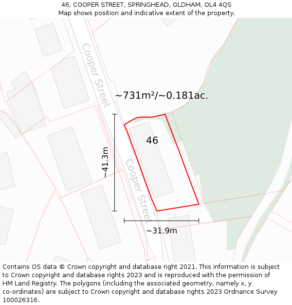 46, COOPER STREET, SPRINGHEAD, OLDHAM, OL4 4QS: Plot and title map