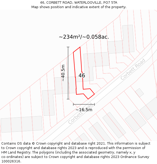 46, CORBETT ROAD, WATERLOOVILLE, PO7 5TA: Plot and title map