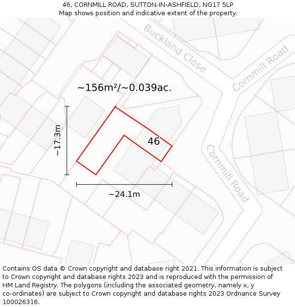 46, CORNMILL ROAD, SUTTON-IN-ASHFIELD, NG17 5LP: Plot and title map