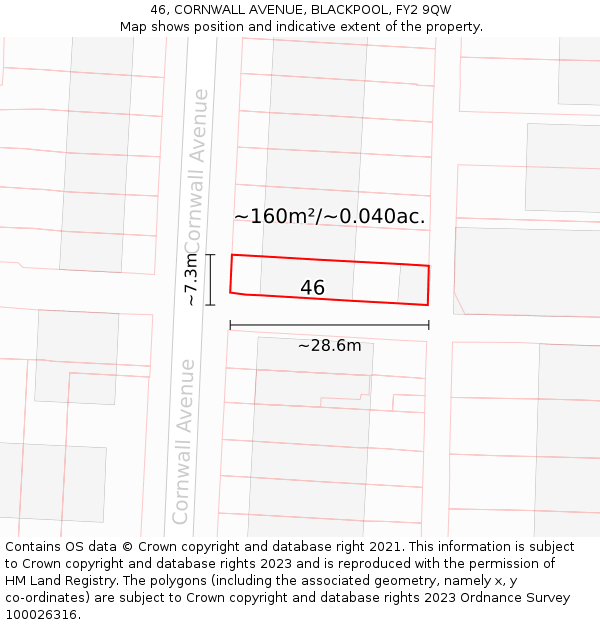 46, CORNWALL AVENUE, BLACKPOOL, FY2 9QW: Plot and title map