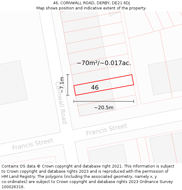 46, CORNWALL ROAD, DERBY, DE21 6DJ: Plot and title map