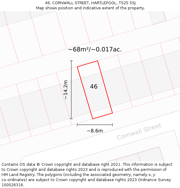 46, CORNWALL STREET, HARTLEPOOL, TS25 5SJ: Plot and title map