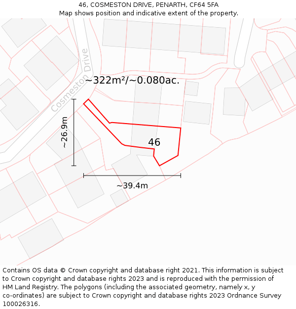 46, COSMESTON DRIVE, PENARTH, CF64 5FA: Plot and title map