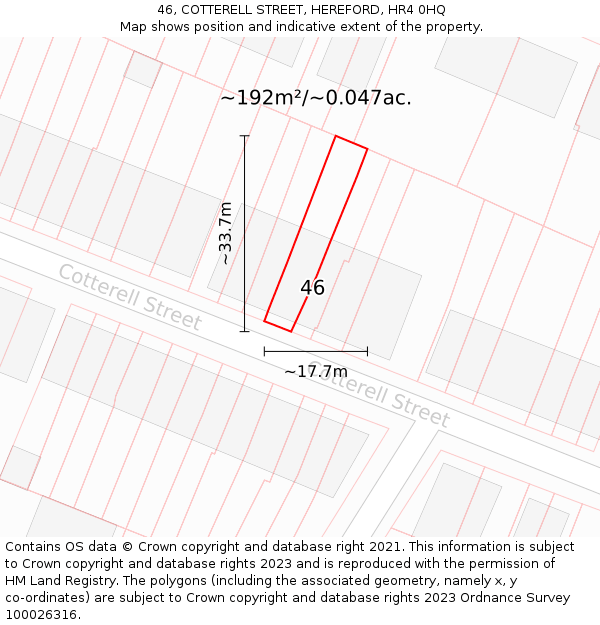46, COTTERELL STREET, HEREFORD, HR4 0HQ: Plot and title map