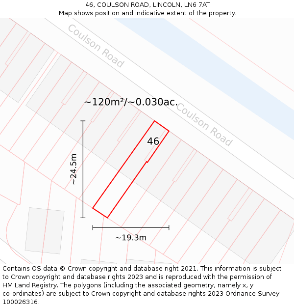 46, COULSON ROAD, LINCOLN, LN6 7AT: Plot and title map