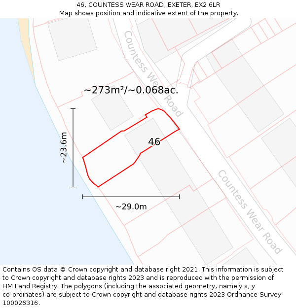 46, COUNTESS WEAR ROAD, EXETER, EX2 6LR: Plot and title map
