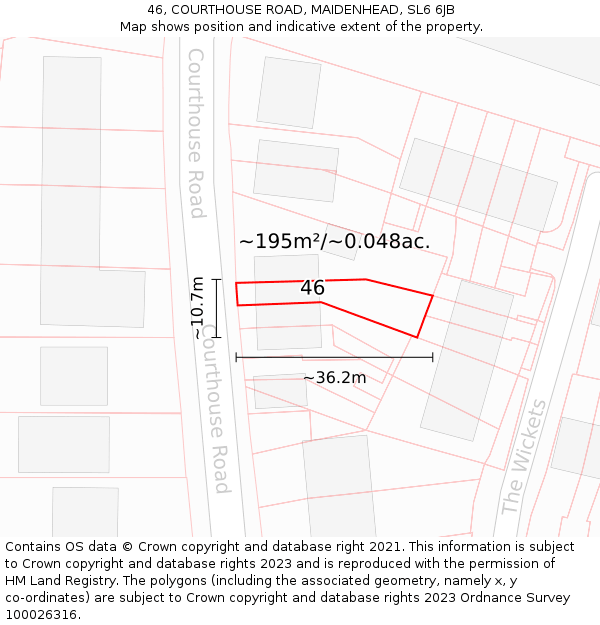 46, COURTHOUSE ROAD, MAIDENHEAD, SL6 6JB: Plot and title map
