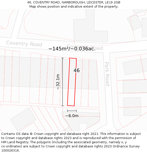 46, COVENTRY ROAD, NARBOROUGH, LEICESTER, LE19 2GB: Plot and title map