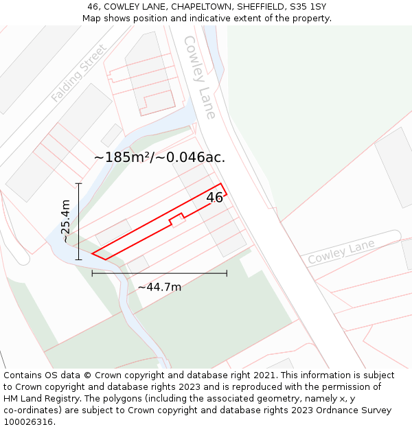 46, COWLEY LANE, CHAPELTOWN, SHEFFIELD, S35 1SY: Plot and title map