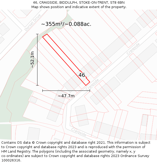 46, CRAIGSIDE, BIDDULPH, STOKE-ON-TRENT, ST8 6BN: Plot and title map