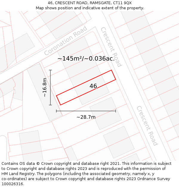 46, CRESCENT ROAD, RAMSGATE, CT11 9QX: Plot and title map