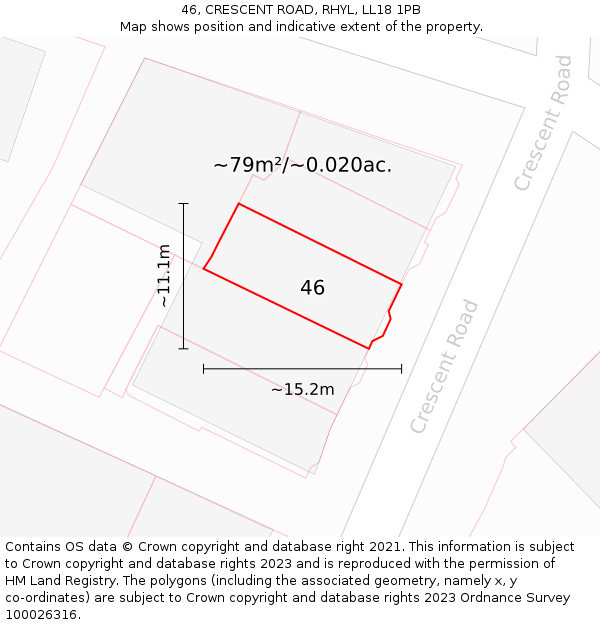 46, CRESCENT ROAD, RHYL, LL18 1PB: Plot and title map