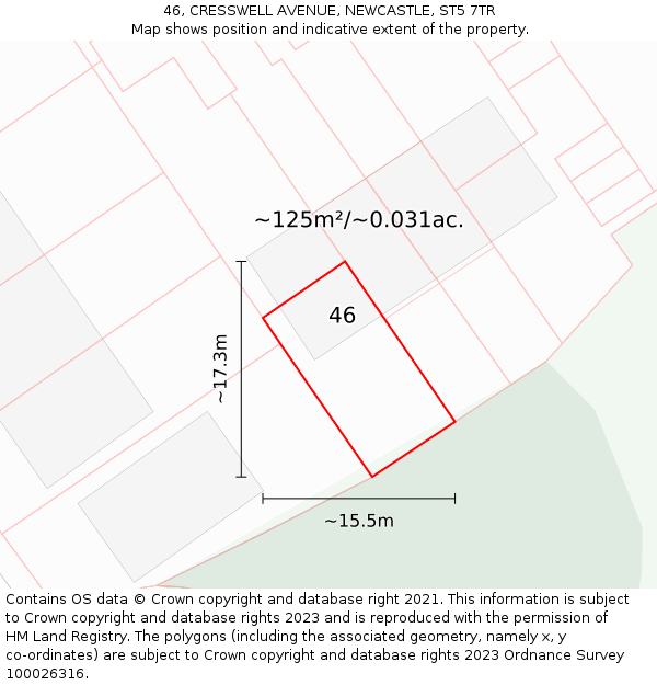 46, CRESSWELL AVENUE, NEWCASTLE, ST5 7TR: Plot and title map