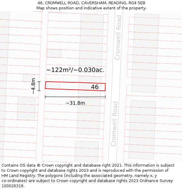 46, CROMWELL ROAD, CAVERSHAM, READING, RG4 5EB: Plot and title map