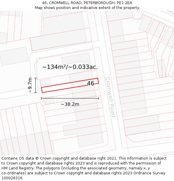 46, CROMWELL ROAD, PETERBOROUGH, PE1 2EA: Plot and title map