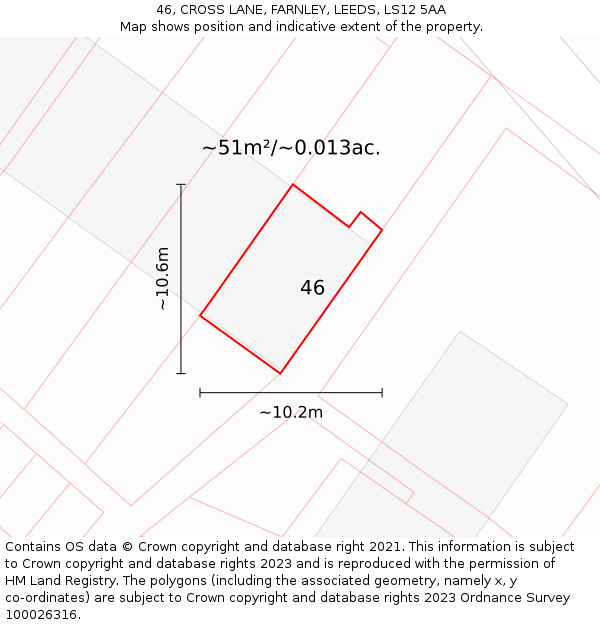 46, CROSS LANE, FARNLEY, LEEDS, LS12 5AA: Plot and title map