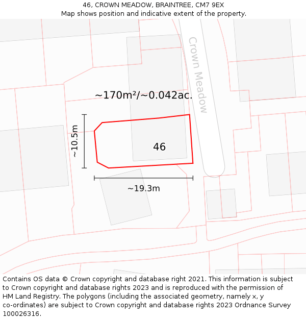 46, CROWN MEADOW, BRAINTREE, CM7 9EX: Plot and title map