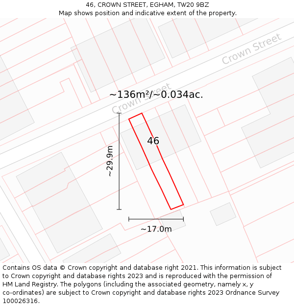 46, CROWN STREET, EGHAM, TW20 9BZ: Plot and title map