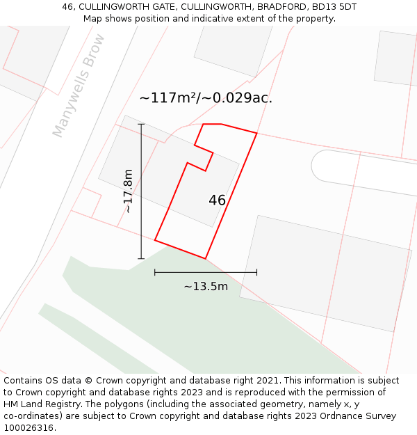 46, CULLINGWORTH GATE, CULLINGWORTH, BRADFORD, BD13 5DT: Plot and title map