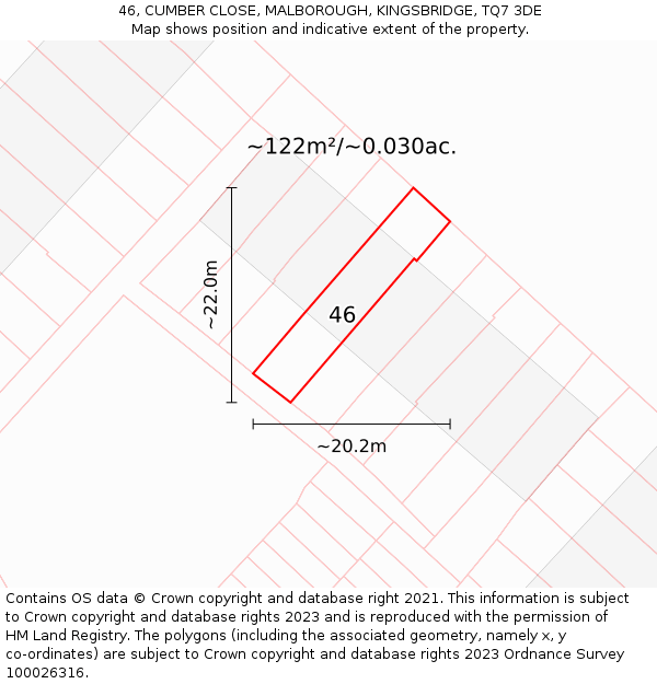 46, CUMBER CLOSE, MALBOROUGH, KINGSBRIDGE, TQ7 3DE: Plot and title map